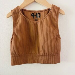 Cotton On Brown Ribbed High Neck Crop Top